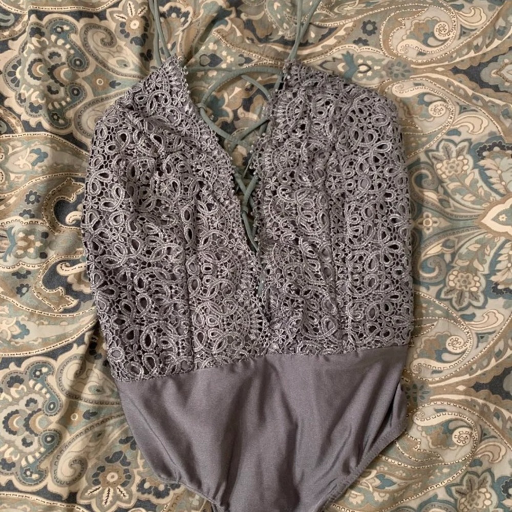 Luxell Blue Lace & Satin Bodysuit